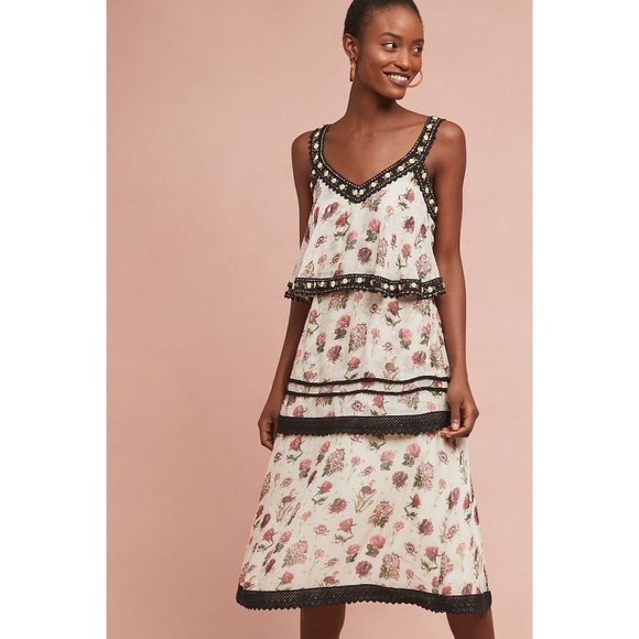 VERB BY PALLAVI SINGHEE Maida Tiered Neutral Dress Floral Crochet Size 6 - Picture 9 of 9